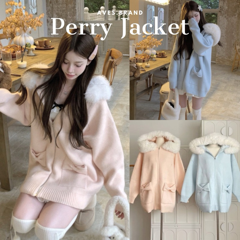 AVES.BRAND PERRY JACKET เสื้อกันหนาวไหมพรม แต่งฮู้ดขนเฟอร์