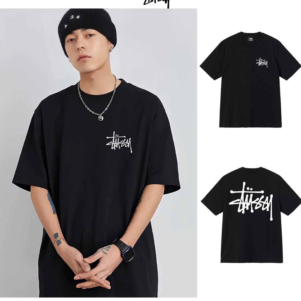 เสื้อยืด Stussy แท้ Basic Logo Tee Black/White(US)