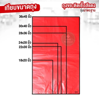 ถุงขยะแดง ไม่พิมพ์ลาย รุ่นมาตรฐาน เหนียว ทน คุ้ม สีสด ไร้กลิ่น ถุงขยะติดเชื้อสีแดง (ยกแพ็ค 1 kg.)