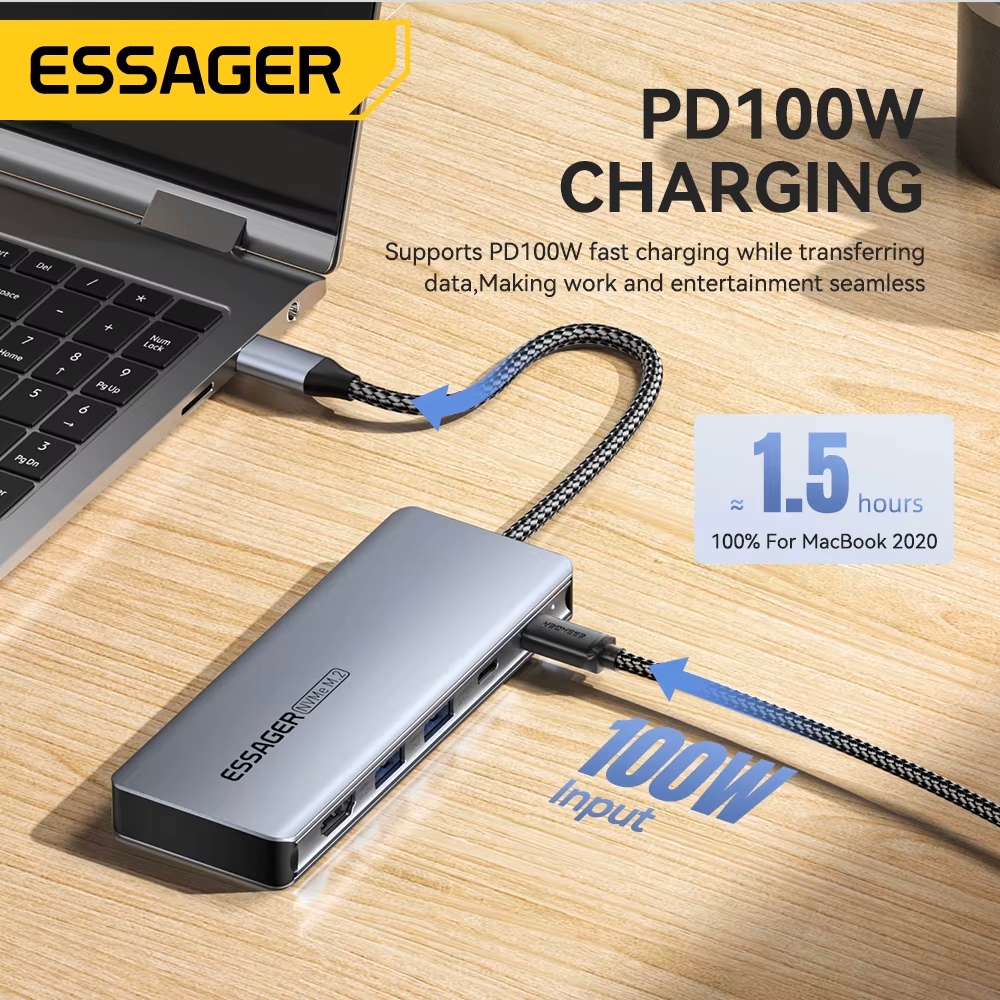Essager 6/7-in-1 Docking Station ฮับตัวแปลง TYPE-C to USB HDMI SD/FT Card พร้อมช่องใส่ SSD ขยายพอร์ตคอมพิวเตอร์ ราคา ถูกที่สุด ดีลบีเคเค แกลเลอรีภาพที่ 3