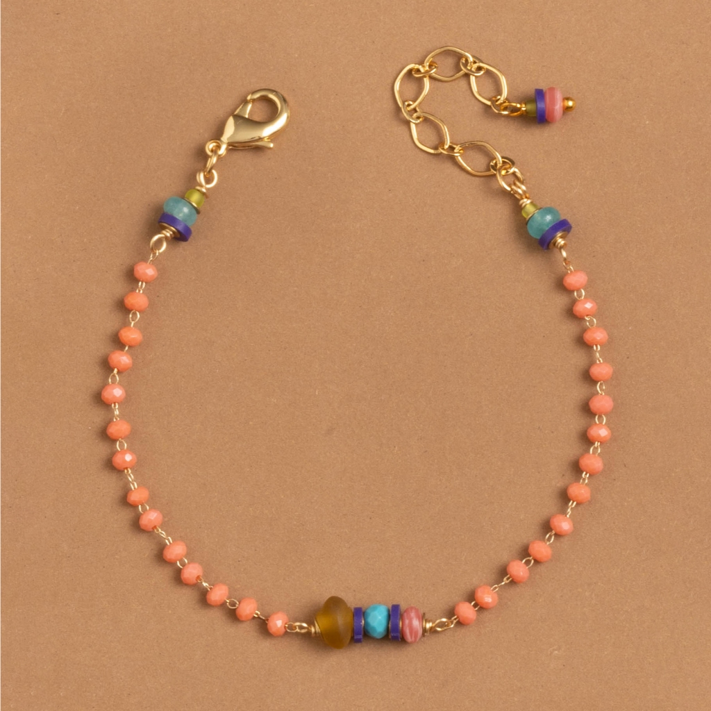 BOHEMIAN ORANGE BLUE BEADED BRACELET