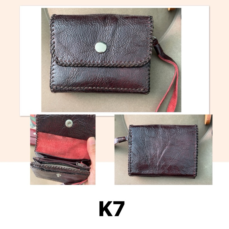 กระเป๋า Handmade หนังวัวแท้ หนังวัวแท้ นาด 4x3.3" 5 ช่องการใช้งาน 2 ช่องบัตร มีสายคล้องมือ
