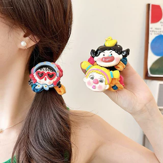 kingshopping(KTF09）ยางรัดผม สีสันผ้าเตรียมแหวนผมหญิงความยืดหยุ่นสูงการ์ตูน เครื่องประดับผม