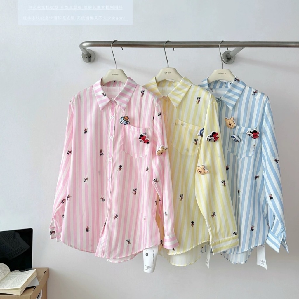 Mickey shirt เสื้อเชิ้ตลายมิกกี้แถมเข็มกลัด
