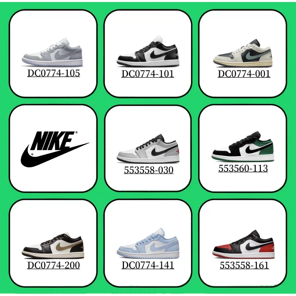 （ของแท้ 100 %）Nike Air Jordan 1 Low DC0774-113/DC0774-164/553558-124/553558-030/DC0774-105/553560-113/553560-616