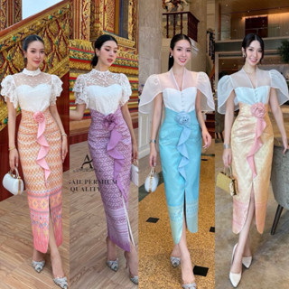 📌📌พร้อมส่ง Set 3ชิ้น เสื้อ+กระโปรง+เข็มกลัดดอกไม้ ชุดไทย ชุด…