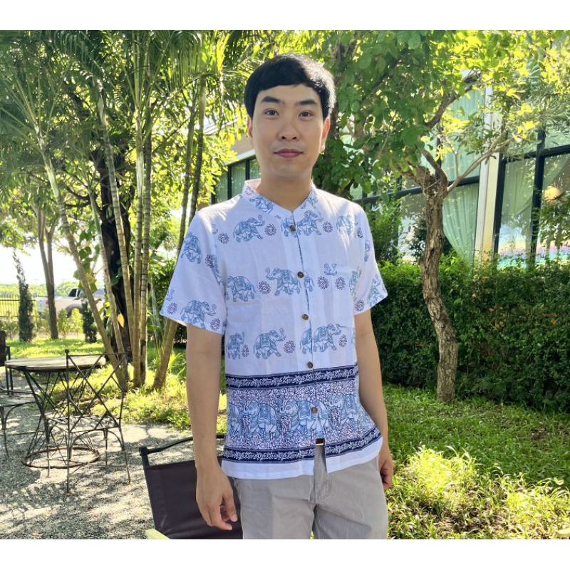 เสื้อผู้ชายลายช้าง สวมใส่สบาย อก 42-48