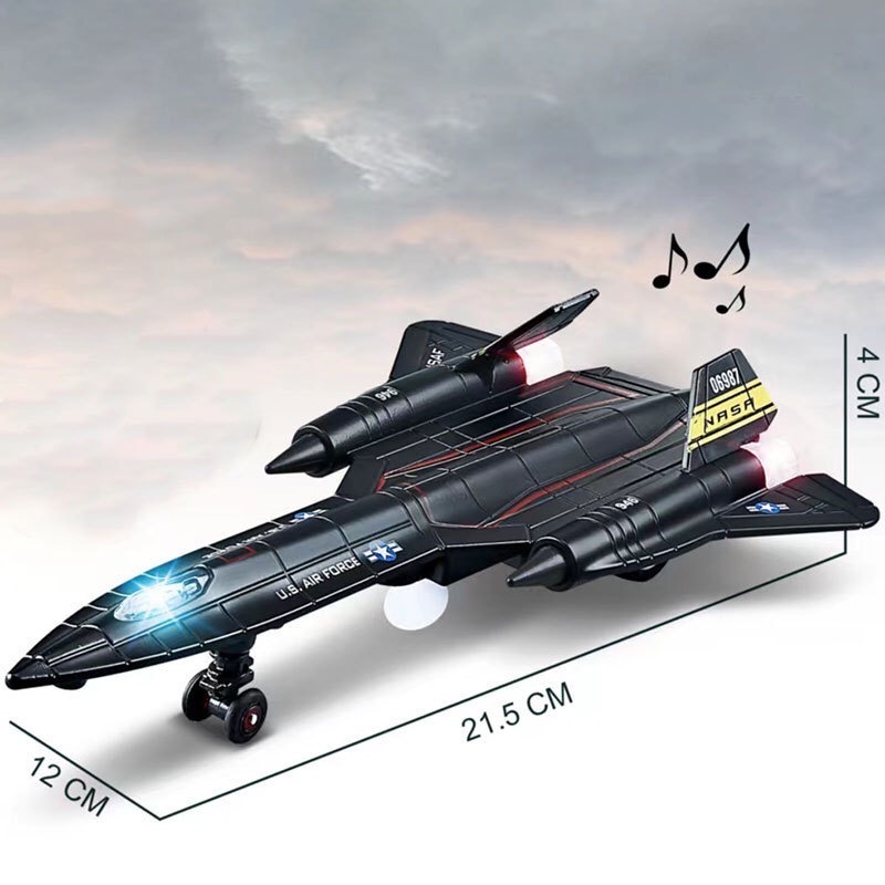 โมเดลเครื่องบินรบ SR-71 ทำด้วยเหล็กผสม มีเสียง มีไฟ (กดตัวเครื่องบินลง) วิ่งได้ (ดึงถอยหลัง) มีฐานตั้งโชว์ให้ - ของเล่น