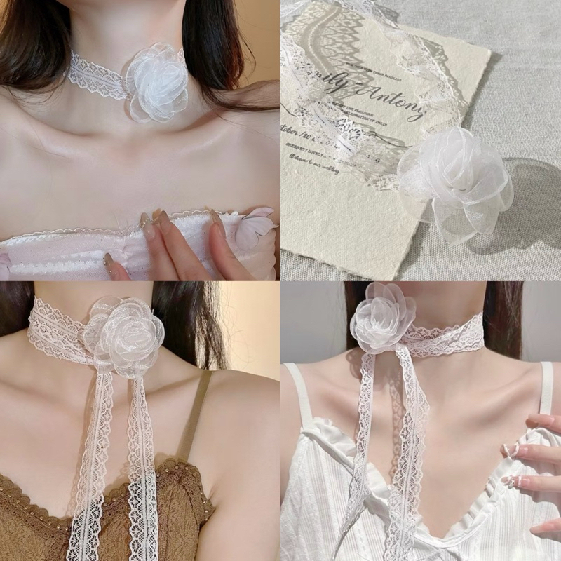 ริบบิ้นลูกไม้ถักดอกไม้สีขาว แบบเรียบง่าย สไตล์ฝรั่งเศส หรูหรา