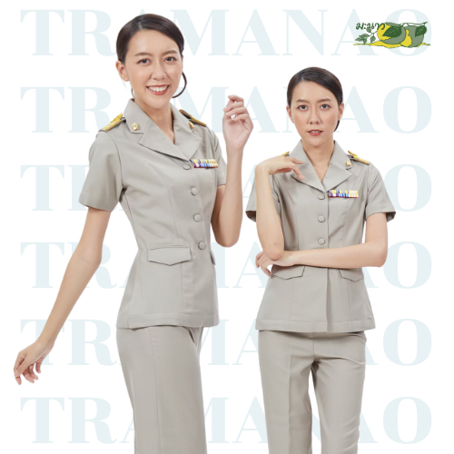 เสื้อข้าราชการหญิงเข้ารูป (ปล่อยชายเสื้ออย่างเดียว) แขนสั้น (สินค้าไซส์ใหญ่50ขึ้นสินค้าอาจรอตัด 2-3 วันค่ะ)