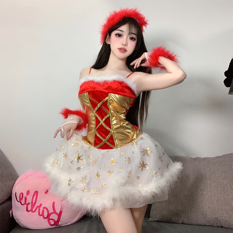 ชุดคริสต์มาส ชุดแซนตี้ กระโปรงเกาะอก พร้อมถุงมือ พร้อมส่งจากไทย Christmas dress Santa Claus