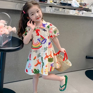 PRINCESS KESLI ชุดเดรส ลายกราฟฟิตี สำหรับเด็กผู้หญิง 1-9 ปี