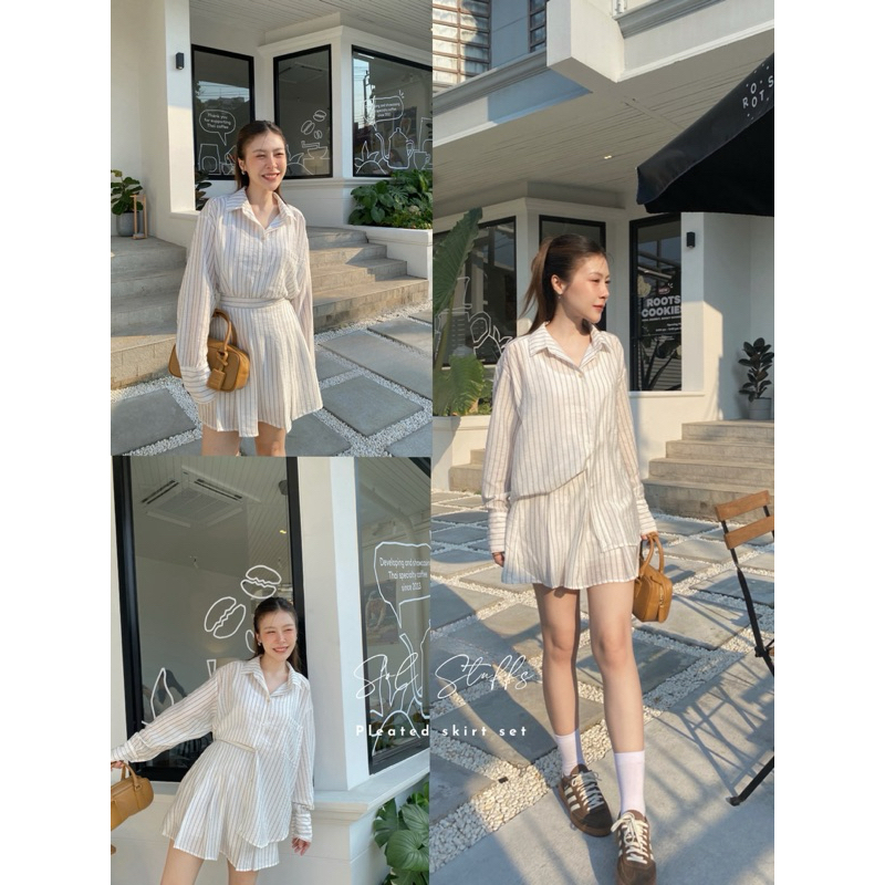 ”pleated skirt set" สินค้าใหม่พร้อมส่ง เซตนี้ร้านแนะนำต้องมีสาวๆเซตเชิ้ต+กระโปร่งกางเกง ตัวเสื้อเป็นเชิ้ตoversize