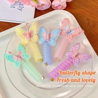 ยางมัดผมเด็ก ยางรัดผม ปักลายผีเสื้อ น่ารัก สีแคนดี้ สําหรับเด็ก