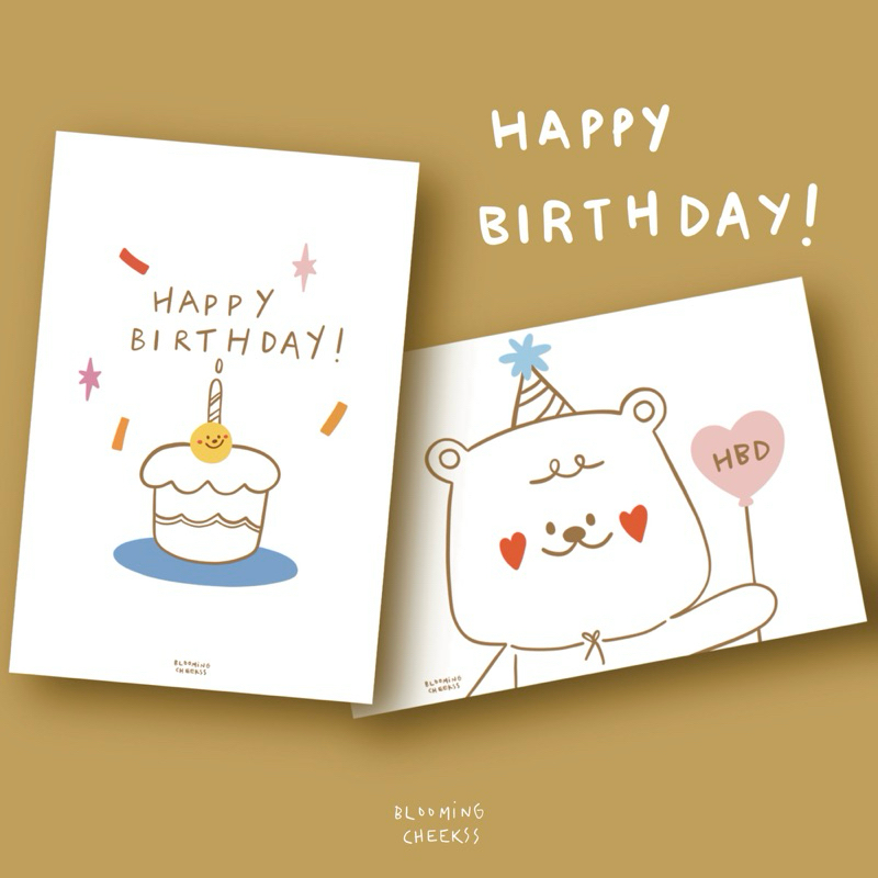 (ร้านปิด จัดส่ง 1 Jun) BMCK - การ์ดพับวันเกิด (มีซอง) ลายเส้นมินิมอล Happy birthday card