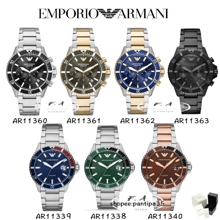 F.A Emporio Armani นาฬิกาข้อมือผู้ชายค่ะ Chronograph Stainless Steel Watch AR11360 AR11361 AR11362 AR11363 AR11338 43MM