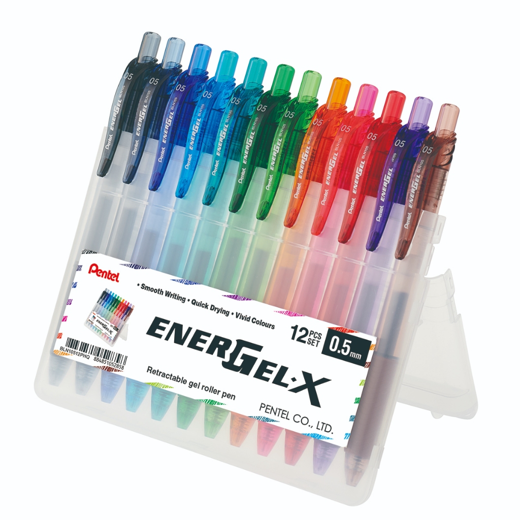 Pentel Energel-X Setปากกาเจลครบ 12 สี 0.5 มม แบบกด  (สีหมึกตามสีด้าม)