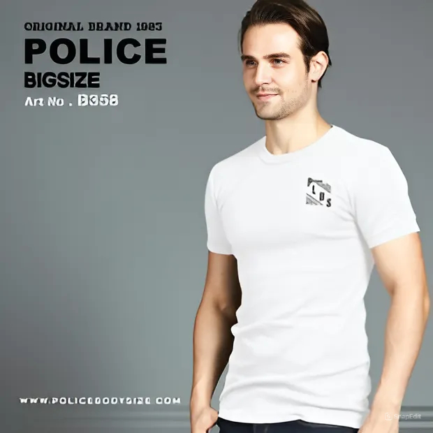 Police Bigsize ทรง Slim fit พอดีตัว สีขาว,ดำ,เทา (B358)