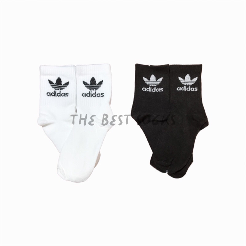 ถุงเท้าสตรีท Adidas (ข้อกลาง)สีพื้น ขาว - ดำ FREE SIZE
