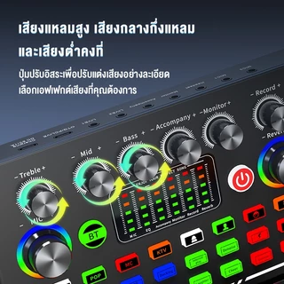 Bajiss Sound Card Bluetooth การ์ดเสียงสด อุปกรณ์ควบคุมเสียง มีเอฟเฟคในตัว สำหรับไลฟ์สดและร้องเพลง ซาวด์การ์ดไมค์