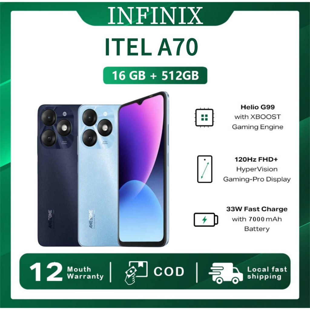 สมาร์ทโฟน Infinix A70 16GB+512GB 13MP กล้อง Super HDR 7.5 นิ้ว หน้าจอใหญ่พร้อมไดนามิกบาร์ -7000mAh