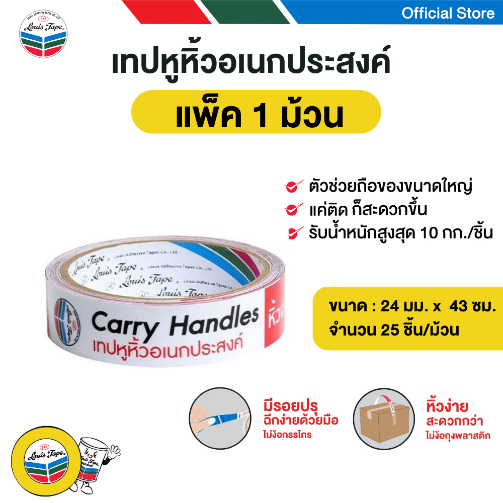 LOUIS TAPE เทปหูหิ้วอเนกประสงค์ Handle Carry Tape 24 มม. x 43 ซม. (200 ชิ้น /ม้วน)
