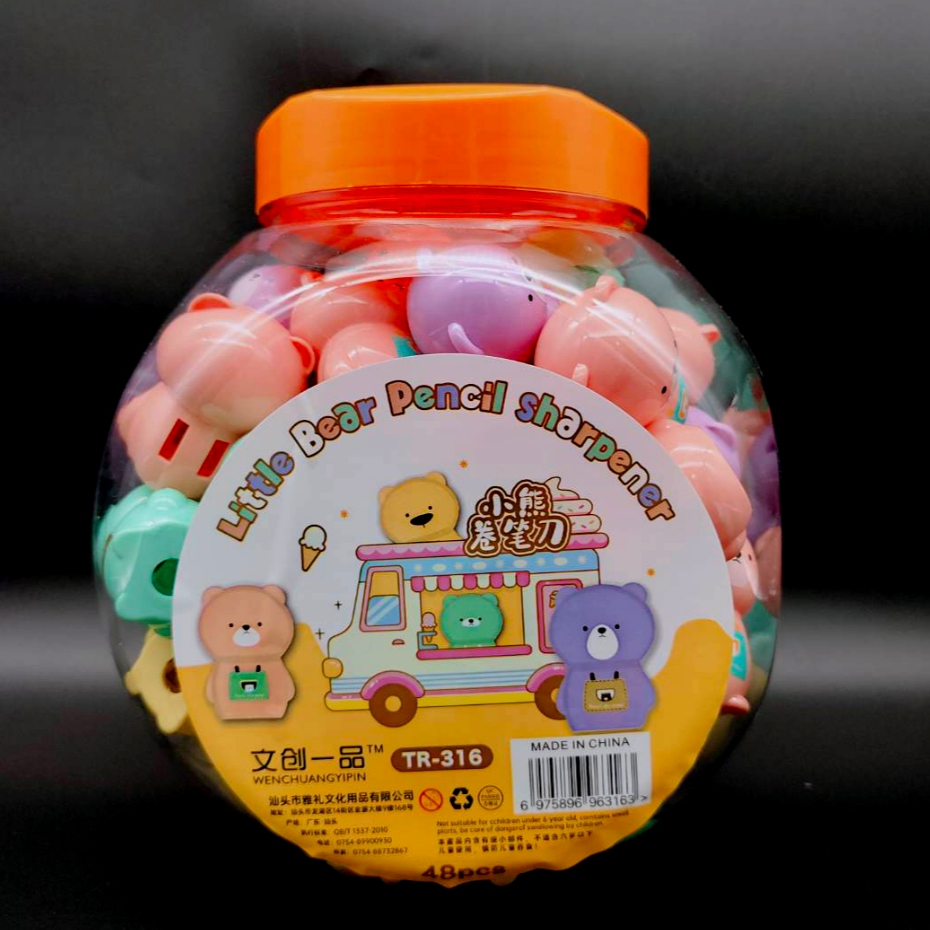 กระปุก 48 PCS TR316 กบเหลาดินสอLettle Bear ที่เหลาดินสอ คละสี แบบมือหมุน เหลาง่าย
