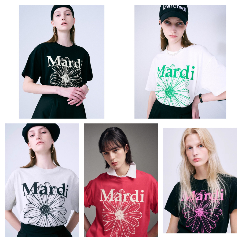 mardi mercredi แท้ เสื้อ แขนสั้นพิมพ์ลายดอกเดซี่ เสื้อยืด ลายดอกไม้ เสื้อกรีน daisy BLOSSOM CROPPED TShirt