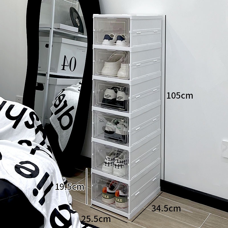 กล่องวางรองเท้า พับเก็บได้ ตู้วางรองเท้า ชั้นวางรองเท้า เปิดฝาด้านหน้า กล่องรองเท้า - รูปที่ 2