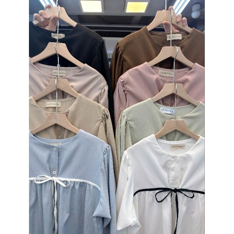 🚨 No 889 เสื้อแขนยาวคอกลมกุ้นปลายแขนกับ กุ้นอกสลับสีแขนยาวพอง ชุดอิสลาม สาวอิสลาม แฟชั่นมุสลิม เสื้อแขนยาว