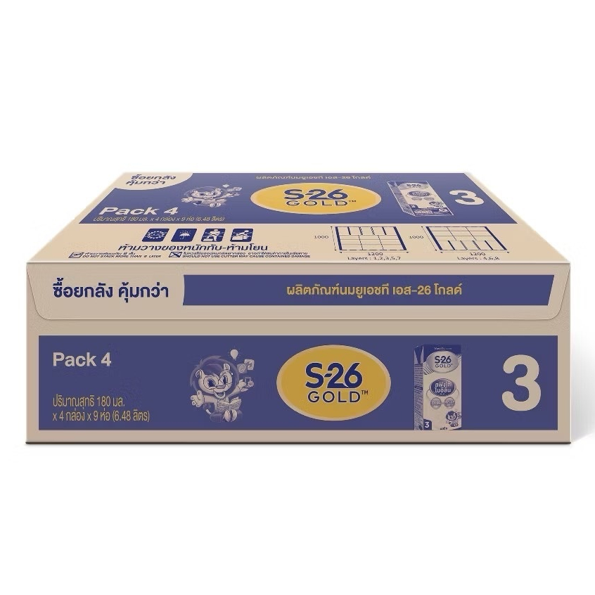 S-26 Gold นมกล่อง เอส-26 โกลด์ ยูเอชที สูตร 3 ขนาด180 มล. ยกลัง 36 กล่อง