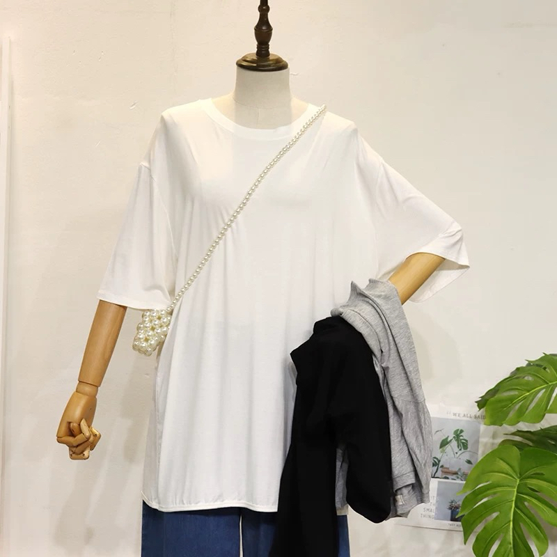 Big sizeเสื้อยืดคอกลม(แขนสี้น ) ผ้าเรย่อนขนาดใหญ่ผ้านิ่มเย็นใส่สบายยืดได้เยอะอก 50 ถึง 65