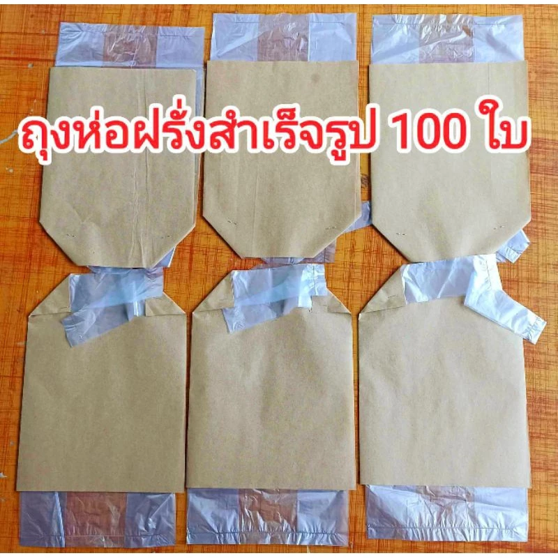 ถุงห่อฝรั่งสำเร็จรูป กระดาษ 2 ชั้น 100 ใบ สะดวก ห่อได้ทั้ง 2 เเบบ ใช้ เเม๊กซ์เย็บ เเละ ใช้มือมัด กันฝน กันเเดด ขนาด 6×12