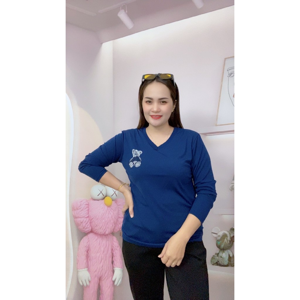 เสื้อแขนยาวผู้หญิง สีพื้นคอวี เสื้อยืดแฟชั่น ลายน่ารัก ฟรีไซส์38-42นิ้วใส่ได้ค่ะ  รุ่น1717