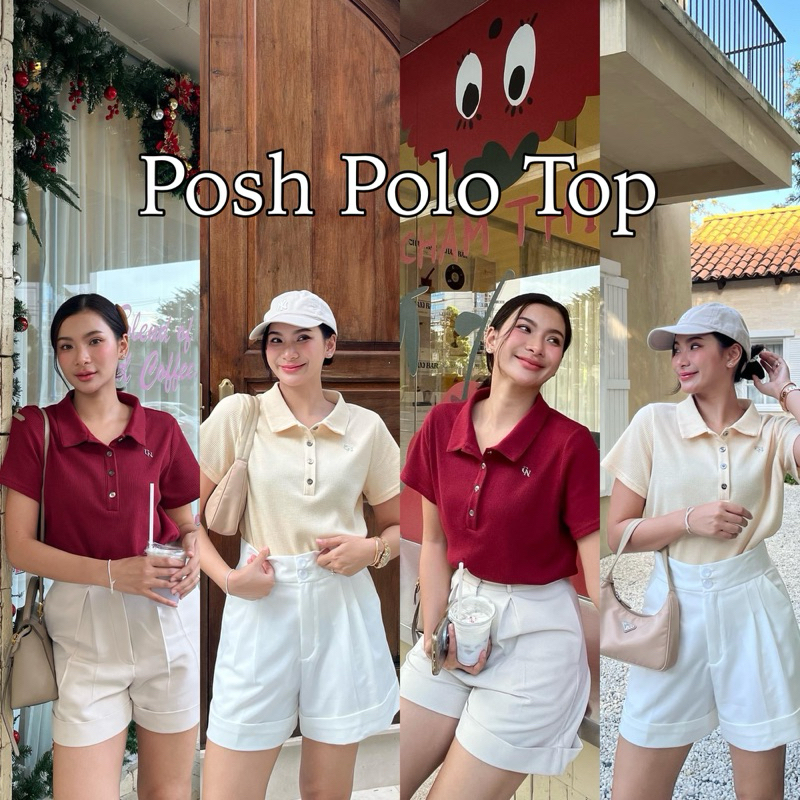 Posh Polo Top (CN234) 390.- | เสื้อโปโลผ้าวาฟเฟิล ติดอะไหล่ CN แบรนด์ CHANEE #ChaneeCN234