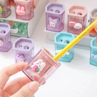 กบเหลาดินสอ 2 ช่อง สลักชื่อฟรี รูปทรงสี่เหลี่ยม หกเหลี่ยม น่ารักๆ color pencil sharpener