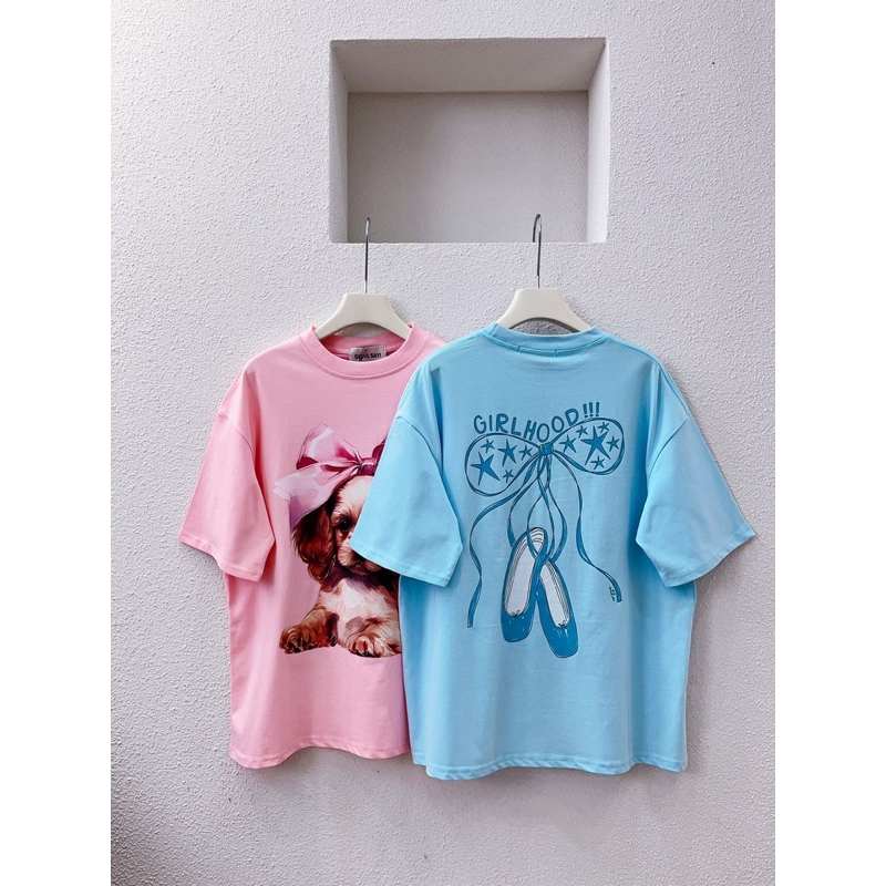 เสื้อยืดด็อกกี้โบว์ งานคอลใหม่ รุ่นนี้น่ารักมาก ชิคมากๆค่าบอกเลย เนื้อผ้าคือเลิศ ลุคคิ้วๆ แบ๊วๆ