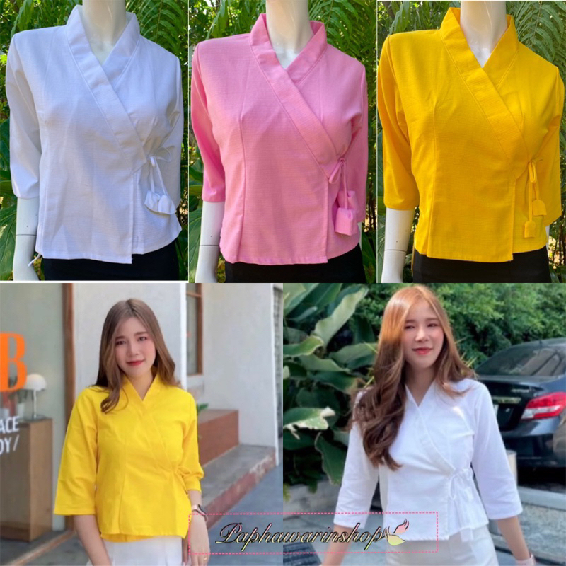 เสื้อเจ้านางผ้าฝ้ายพื้นเมือง แขน3ส่วน สายผูกใน ผูกข้างนอก