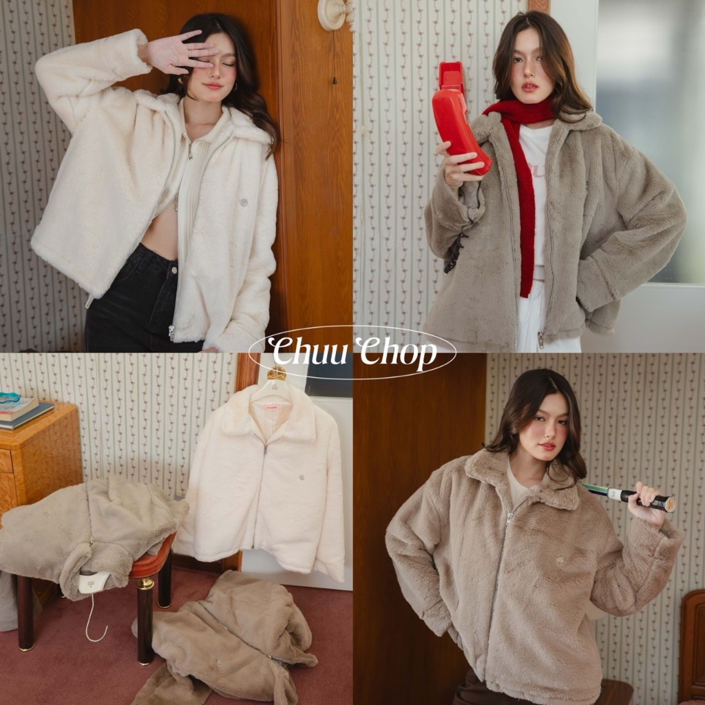 chuuchop(C7952)Fluffy jacket เสื้อแจ็คเก็ตแขนยาว ขนนุ่มฟู มี 4 สี กันหนาว