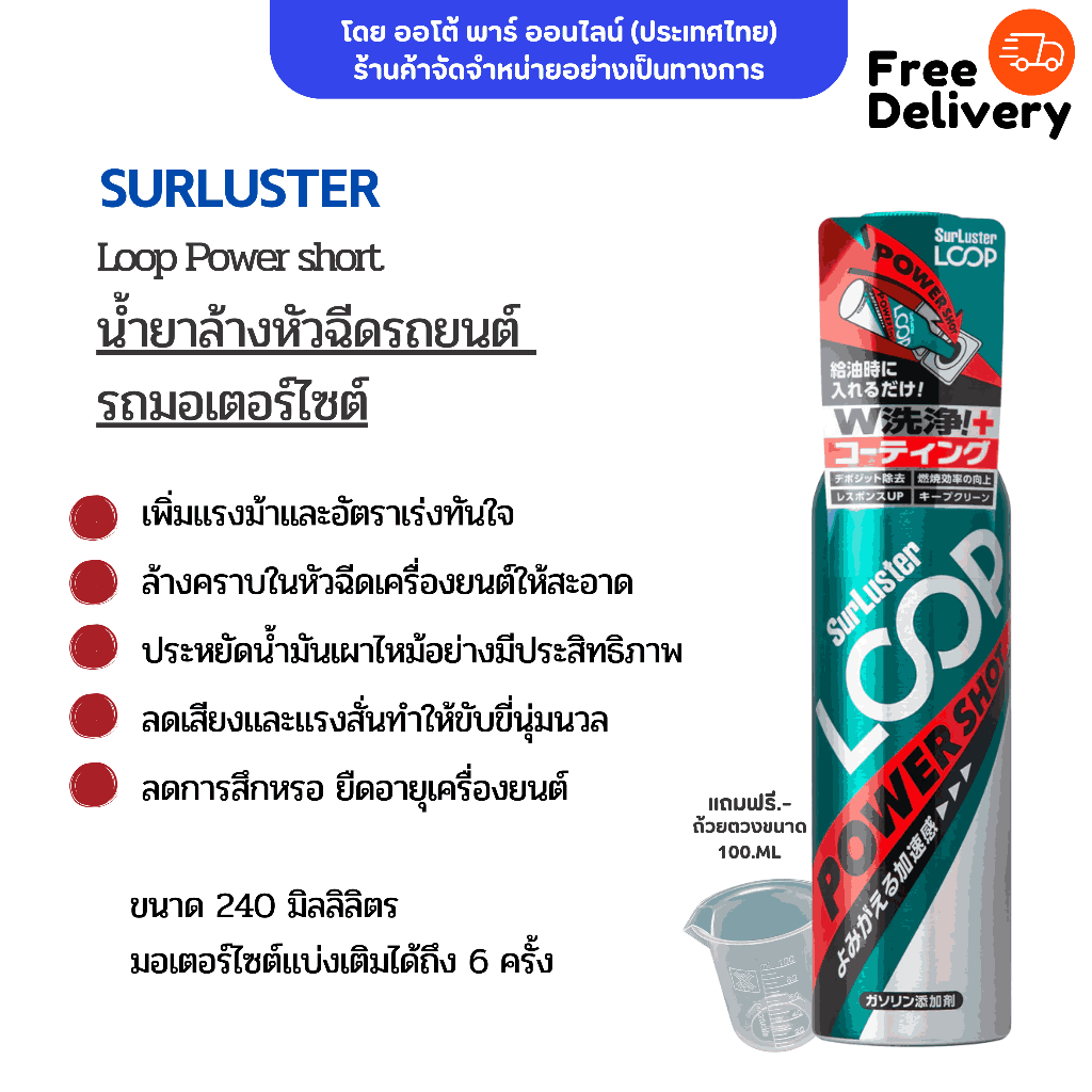 น้ำยาล้างหัวฉีดเครื่องยนต์เบนซิน รถยนต์ มอเตอร์ไซต์ Car motorcycle SURLUSTER LOOP Power Shot