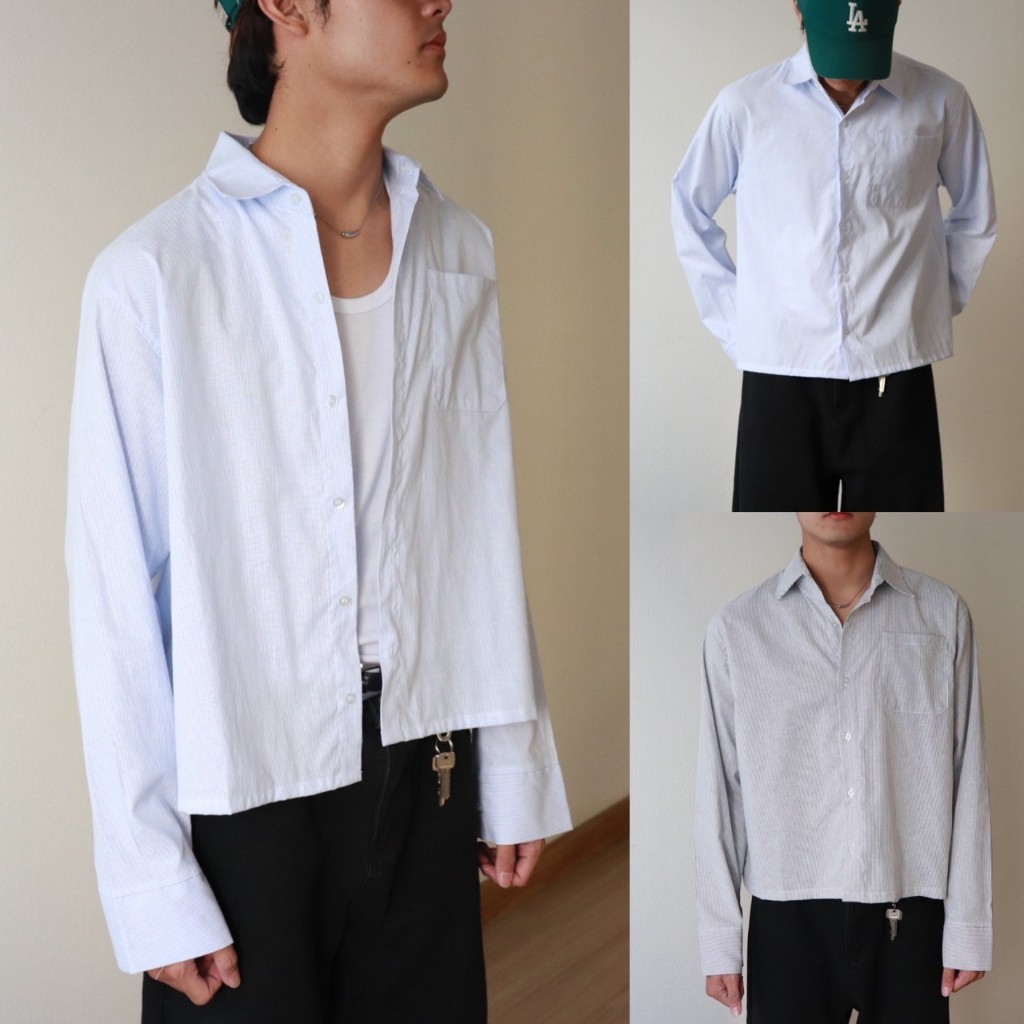 IBB BOXY LONG SlEEVE SHIRTS เสื้อเชิ้ตแขนยาวลายทางทรงบ็อกซี่