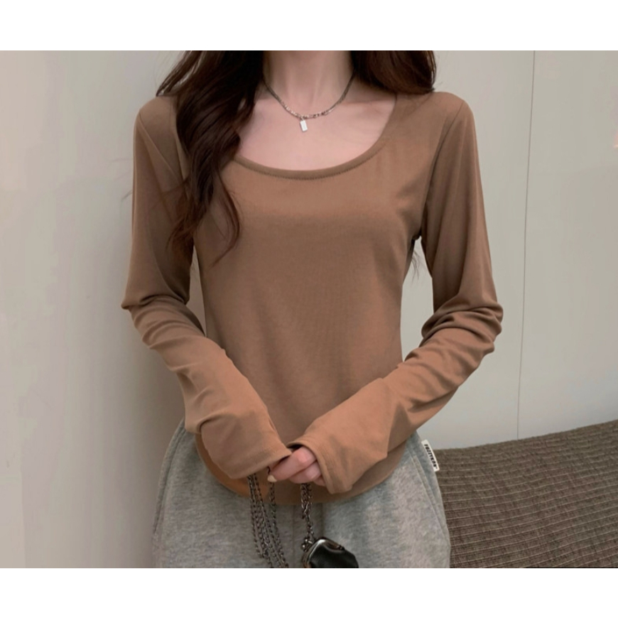 MISSYO เสื้อยืดแขนยาวผู้หญิง เสื้อลำลองไม่สม่ำเสมอ ผ้านุ่ม สบาย มี 4 สีให้เลือก ราคา ถูกที่สุด ดีลบีเคเค แกลเลอรีภาพที่ 2