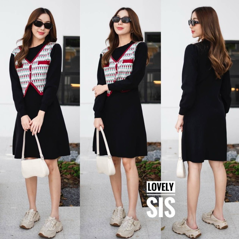 Knit Long Sleeve Patch Vest Dress