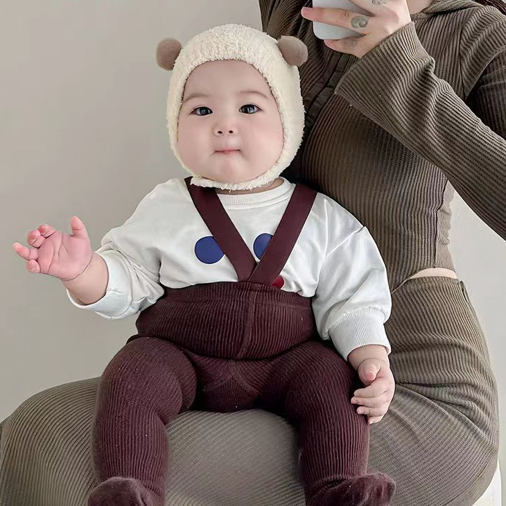 Babyonline(Y331)E2 (ส่งด่วน1วัน)หมวกคอบหัวเด็กแรกเกิดแบบแต่งหูมีกระดุม ผ้าขนแกะ นุ่ม เหมาะสำหรับทารก0-6เดือน