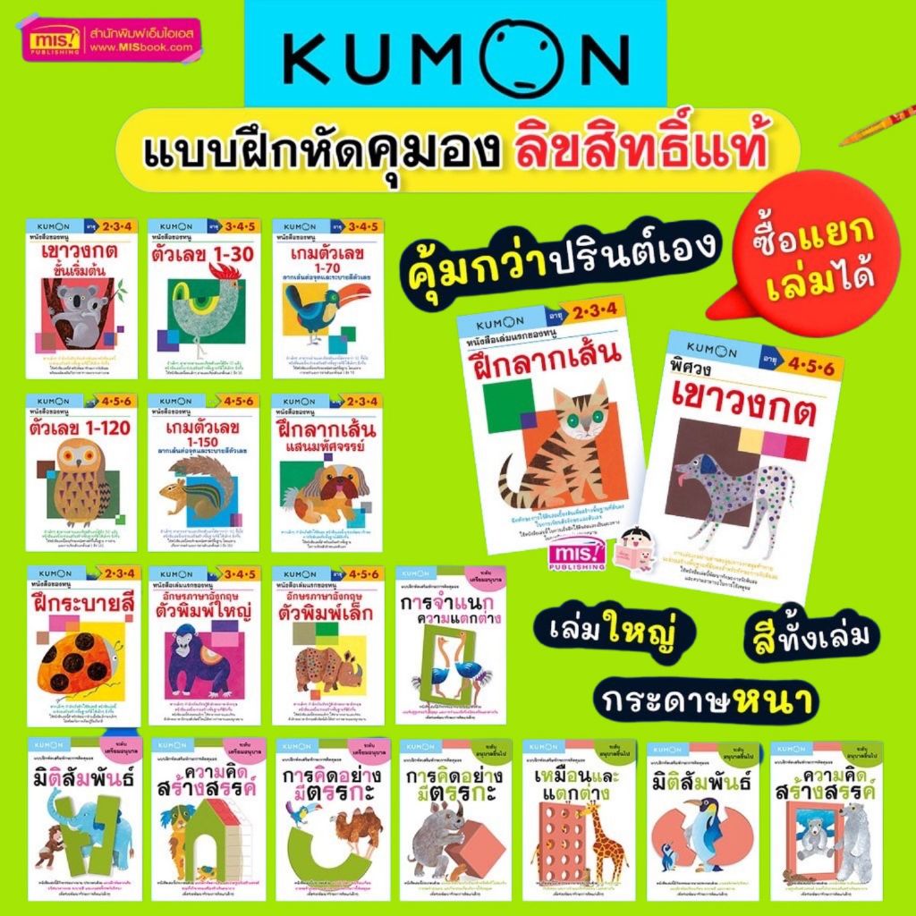 หนังสือแบบฝึกหัดคุมอง KUMON (ซื้อแยกเล่มได้) ลิขสิทธิ์แท้ เสริมทักษะการคิด