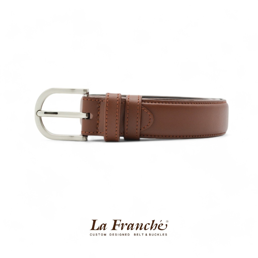La Franche حزام جلد بقري نابا بني رسمي مع إبزيم