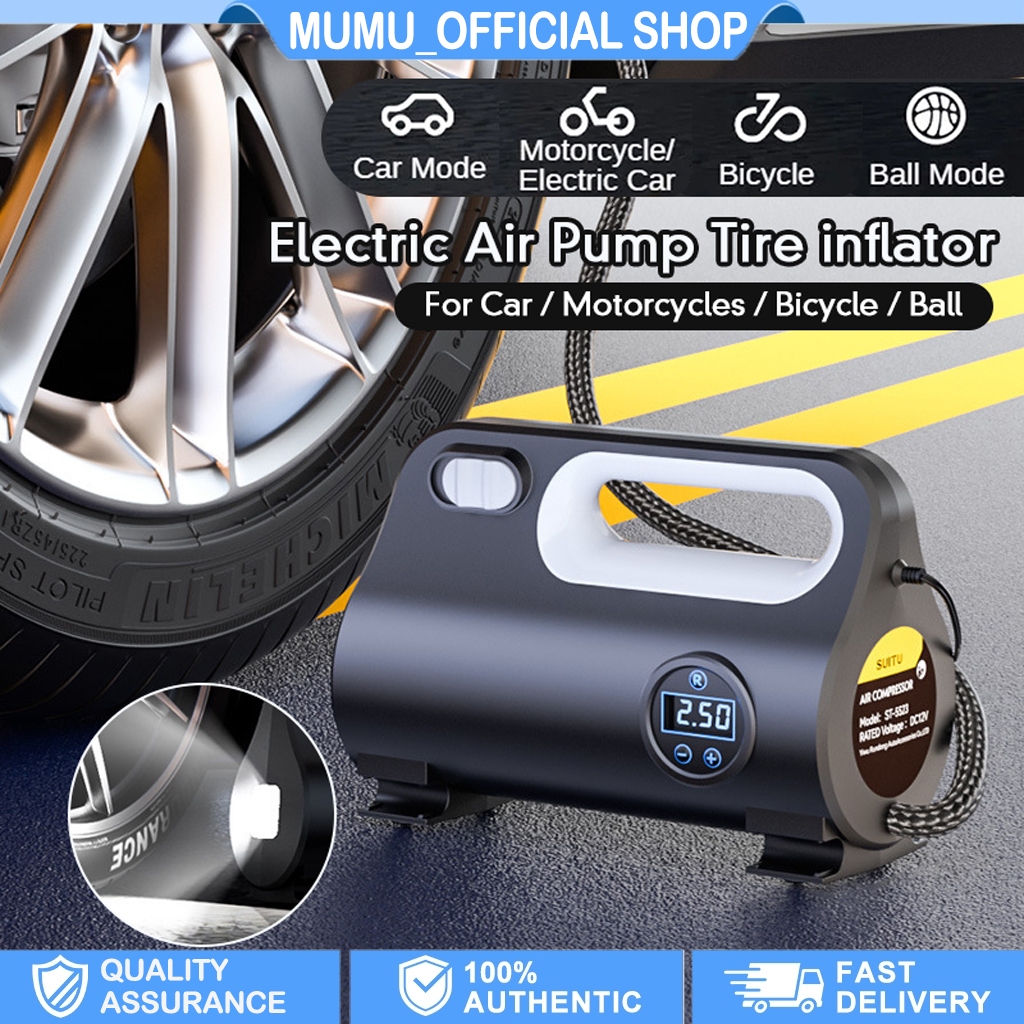 ปั๊มลมพกพา สูบลมรถยนต์ สูบลมไร้สาย 12V สำหรับรถยนต์และมอเตอร์ไซค์ Air Pump digital display ครื่องเติมลมอัจฉริยะสำหรับ