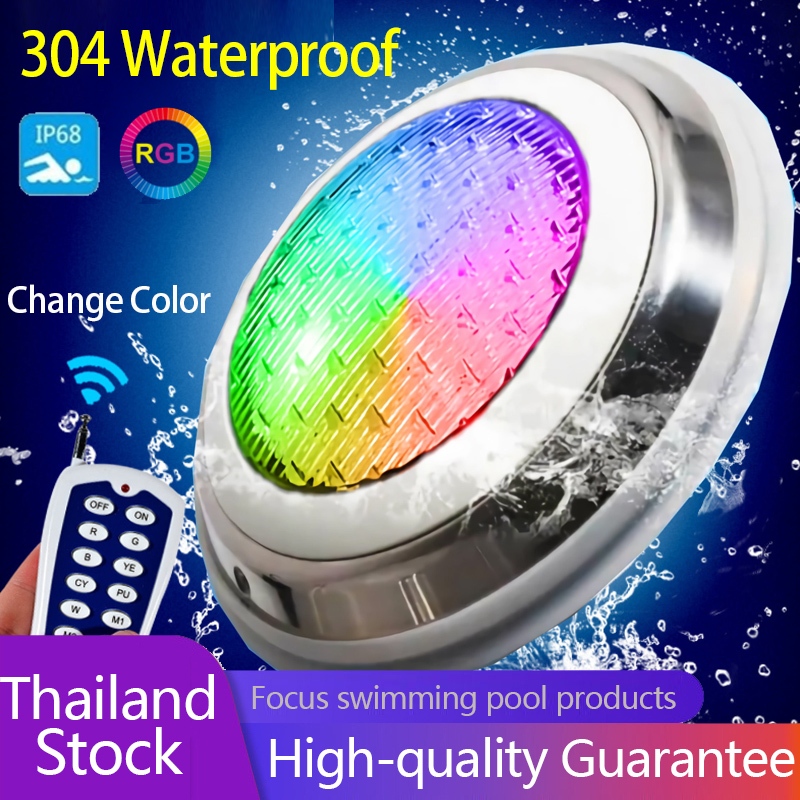 AC12V LED สระว่ายน้ำ IP68 Waterproof High Brightness Underwater Light StainlessSteel Pool Light RGB Color Remote Control