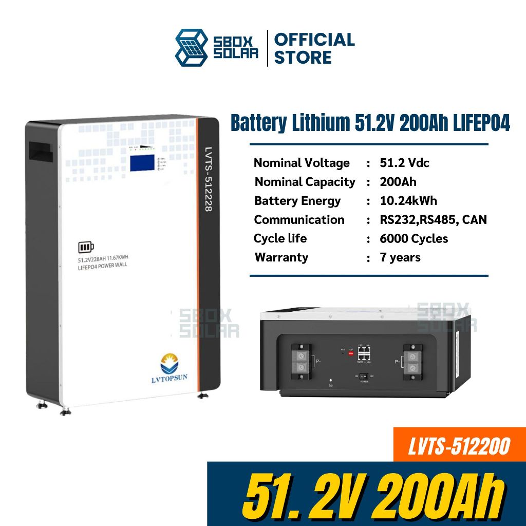 Lithium Battery 51.2v 200ah LV TopSun ประกันศูนย์ไทย 7 ปี