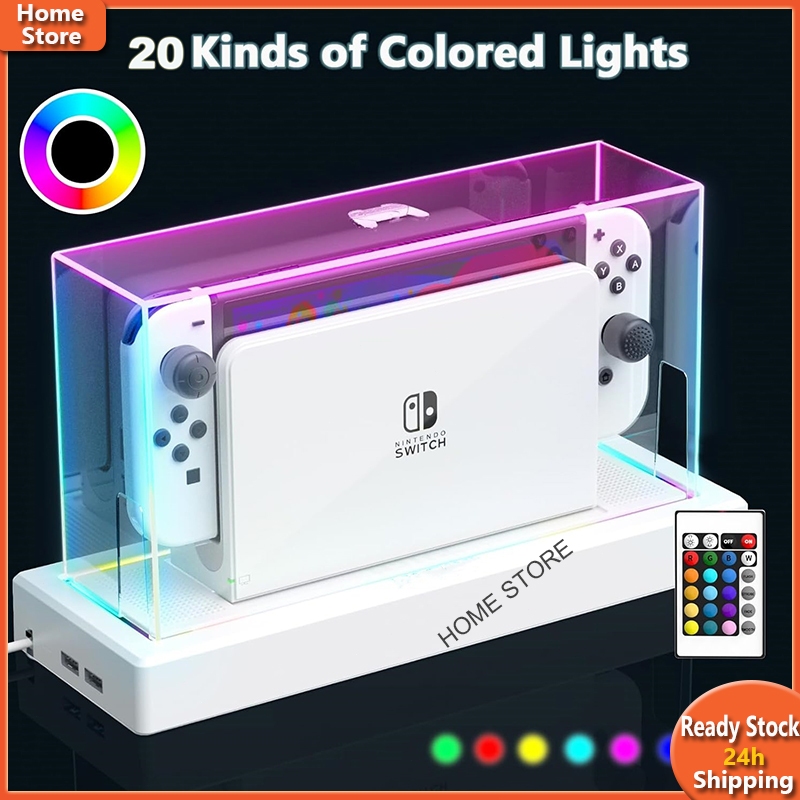 เหมาะสําหรับ นินเทนโด สวิตช์/สวิตช์ OLED ฐานส่องสว่าง 20 สีไฟ นํา กันฝุ่นและรอยขีดข่วนฝาครอบป้องกันทนทานปรับแสงพร้อมรีโม